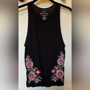 American Eagle Outfitters Black Tank with Pink Floral Design